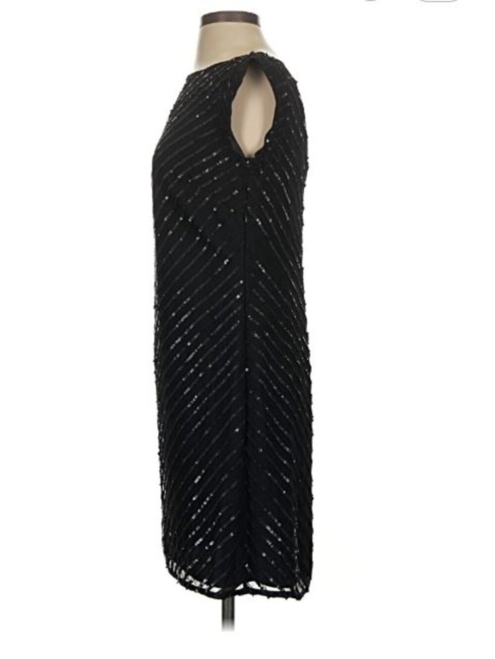 Adian Mattox Sequin Cocktail Dress XS 2 Black Mini Asymmetrical Cap Sleeves Y2K - Picture 5 of 8